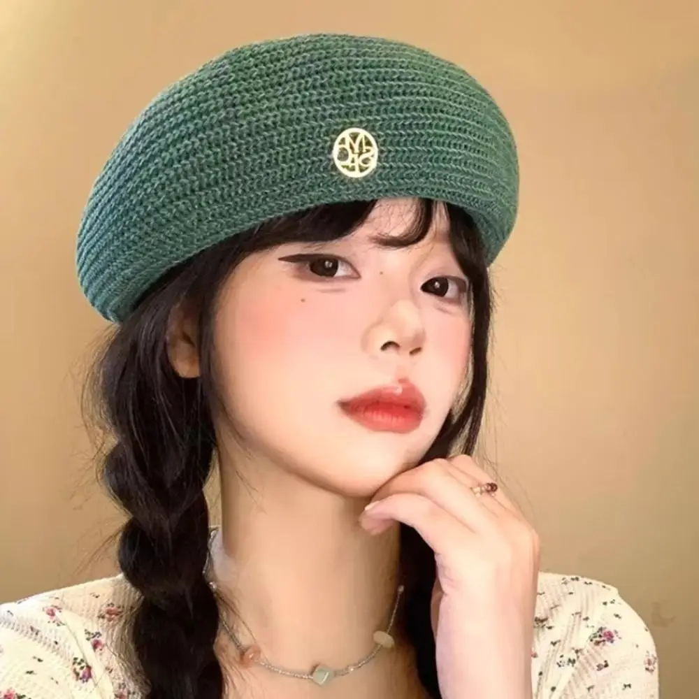 

Ins Korean Hollow Knitted Beret Thin Y2k Painter Berets Breathable Versatile Beanie Cap Girls