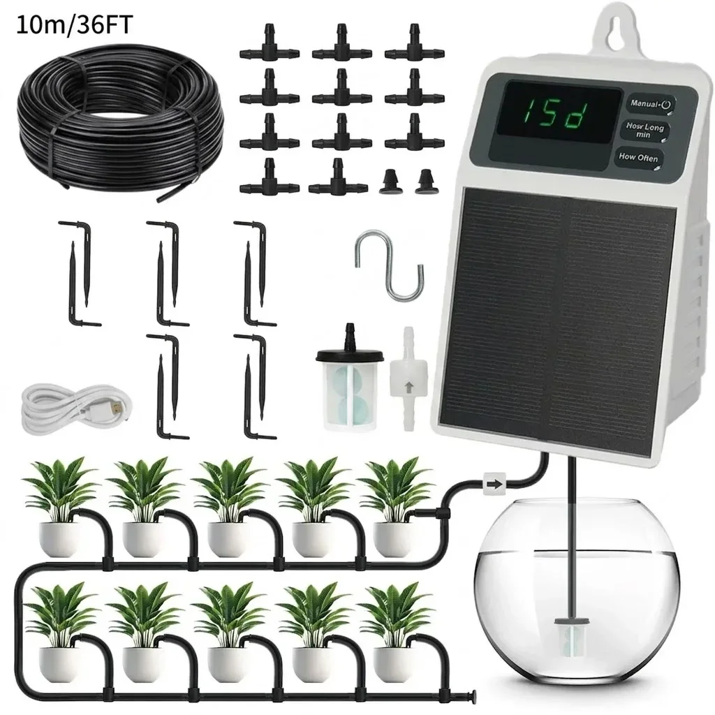 Upgraded Solar Drip Irrigation System Automatic Watering Plants Supplies for Home and Garden Balcony Greenhouse Hanging Pots