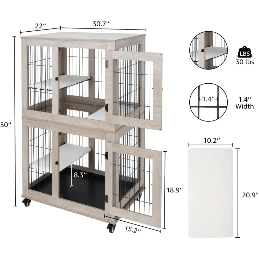 Dřevěný 2-tier kocour klec, halové kocour dr. house s odnímatelný bedna na láhve, kočky enclosures halové kocour bouda s uzamykatelné casters