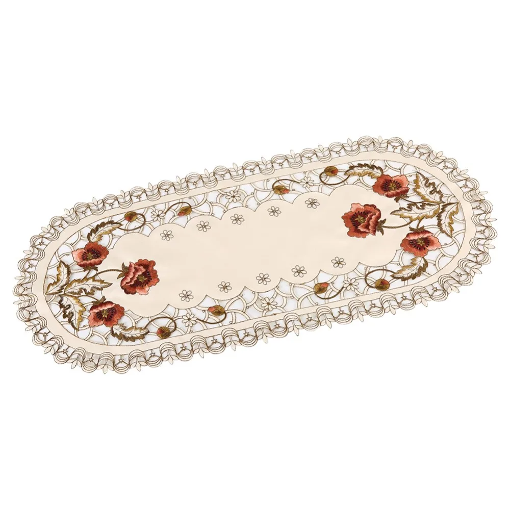 Red Floral Flower Table Runner Washable Lace Vintage Tablecloth Luxurious Anti-Wrinkle Table Doily Night Stand Cover