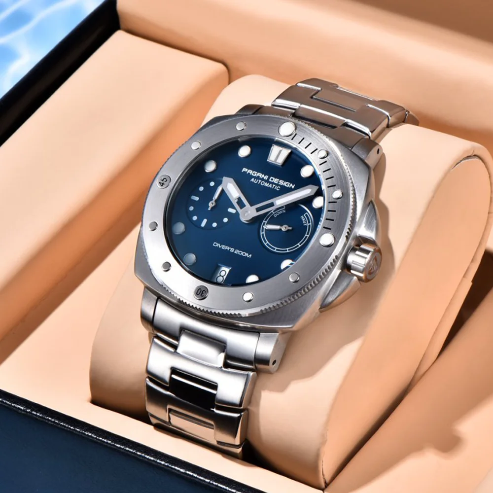 

Новые PAGANI DESIGN Роскошные мужские автоматические механические часы из нержавеющей стали с сапфировым стеклом 200 м водонепроницаемые мужские подарочные коробки стол