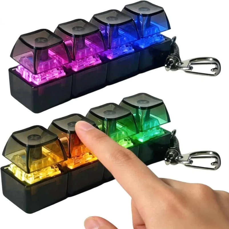 

4-Key Mechanical Keyboard Keychain: LED Glowing Fidget Clicker, Mechanical Axis Stress Relief Keyring, Aesthetic EDC, New