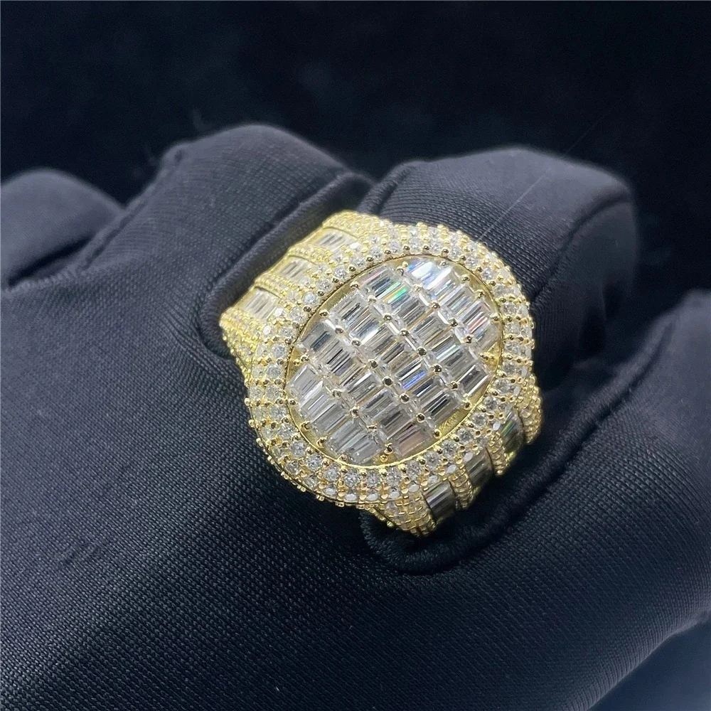 AAA Gems Baguette Moissanite Diamonds 925 Silver Fully Iced Out Diamond Hip Hop Ring 18K Gold Plated Big Championship Ring Band