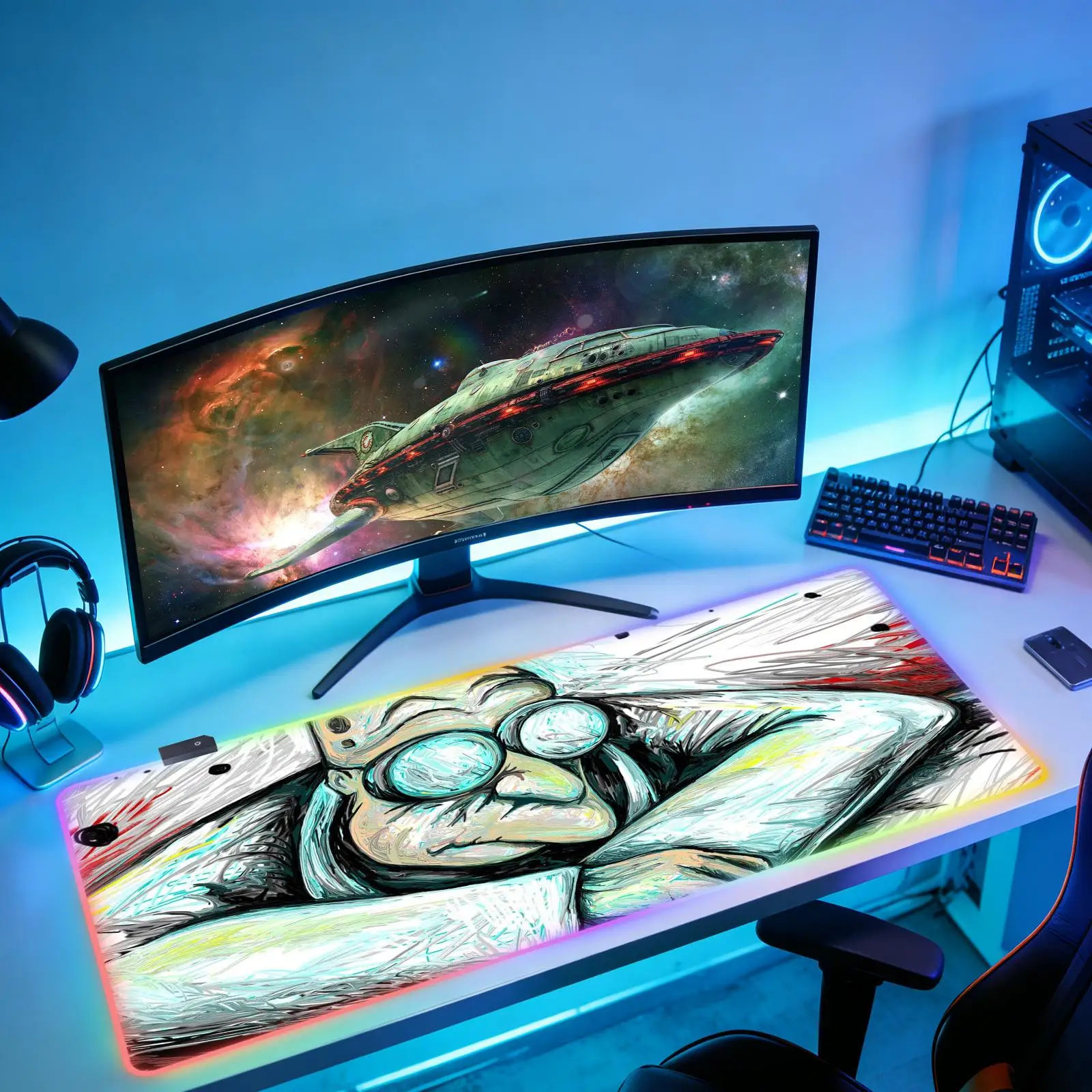 

Новый RGB-коврик для мыши Futurama XXL, настольный коврик из натурального каучука, противоскользящий, для офиса и игр