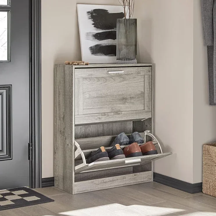 

-Modern Design 2 Flip-Drawers Shoe Cabinet Living Room Furniture Entryway 24 Pair Shoe Storage Cabinet Shoe Rack