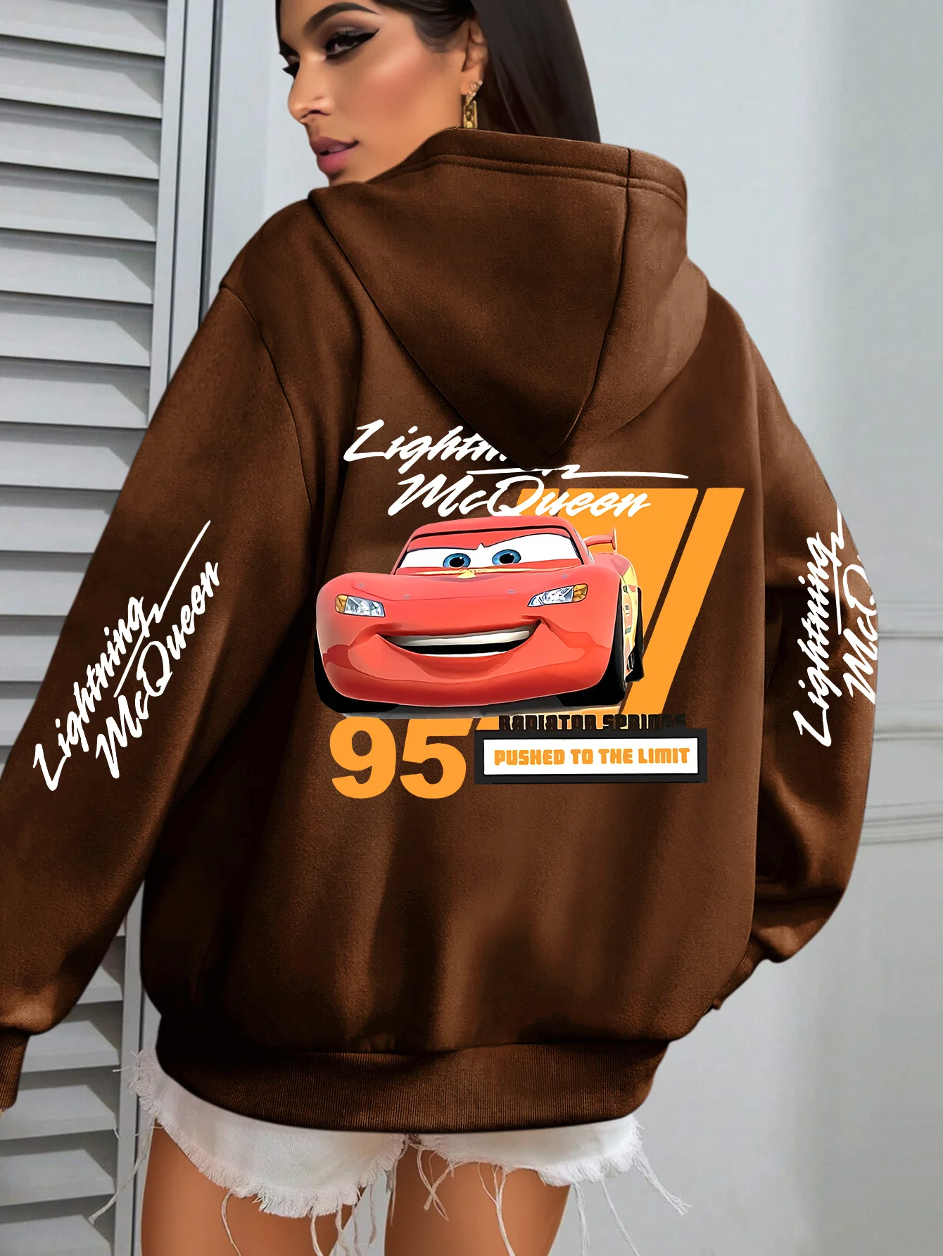 Disney Lightning McQueen Hoodie Loose Casual Printed Couple's Men's and Women's American Retro Autumn/Winter Trendy Brand Jacket