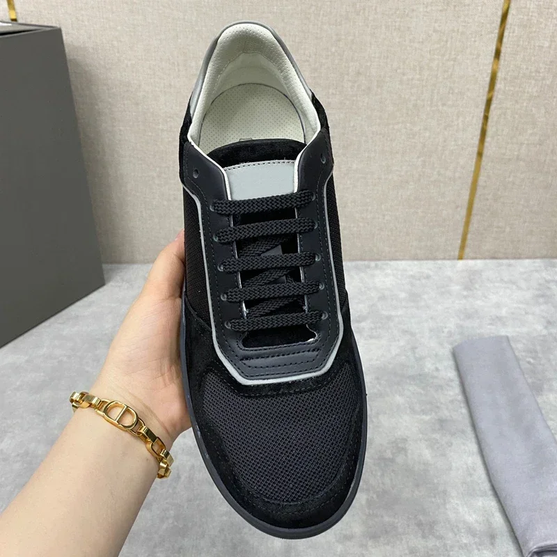Men's Luxury designer Paneled Suede Sneakers Suede-trimmed Leather and Mesh Lace-up Casual Board Shoes,Without box