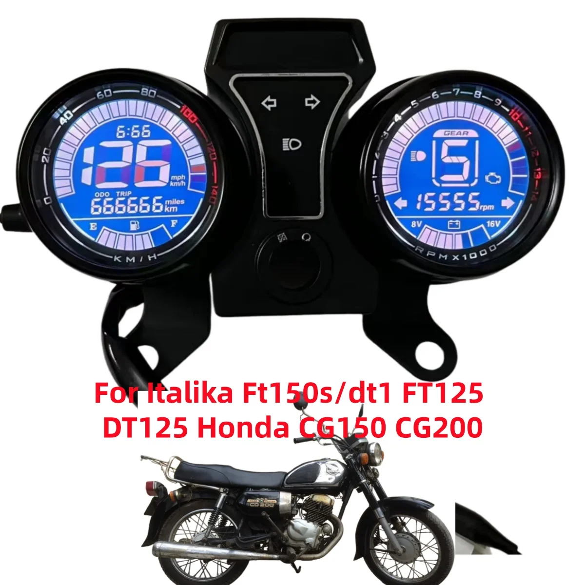 For Italika Ft150s/dt1 FT125 DT125 Honda CG150 CG200 Motorcycle Speedometer Tachometer LED digital meter Assembly