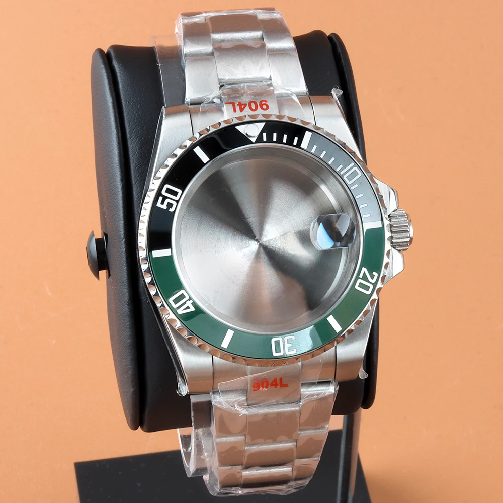 

40mm Watch Diving Cases Black Green Ceramic bezel Sapphire For Seiko NH35 NH36 NH34 NH38 Movement 28.5mm Dial Submariner Case