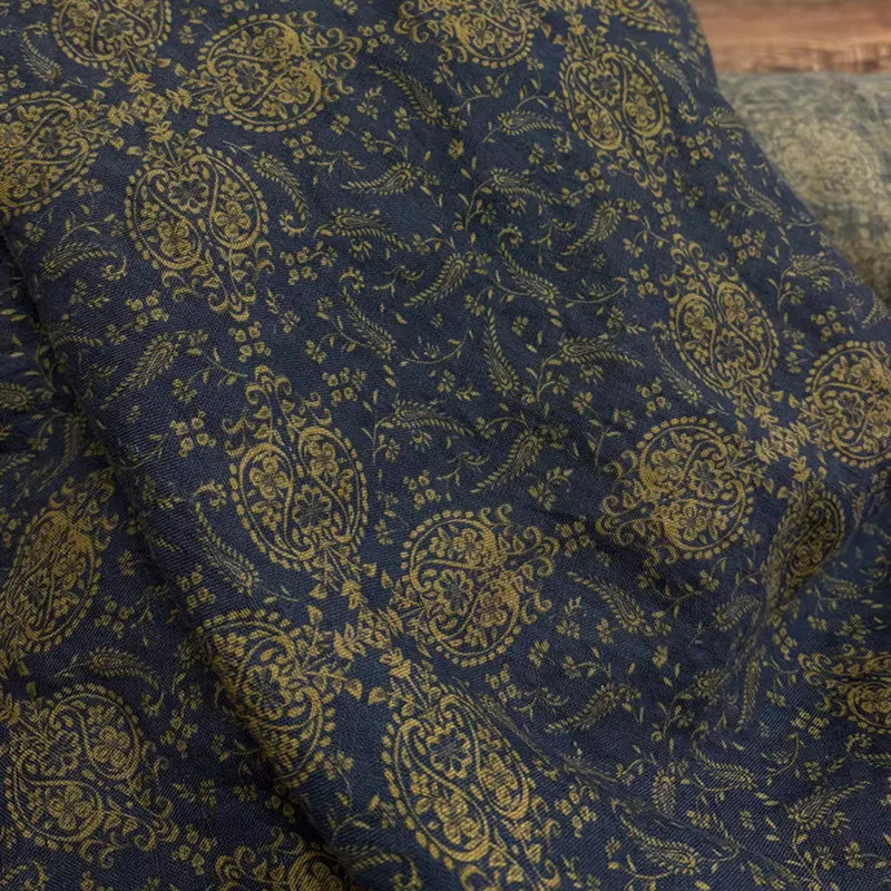 

1yard High quality New Style flax fabrics for clothing Unique flower print tela Fashion cheongsam Gown Dress fabric