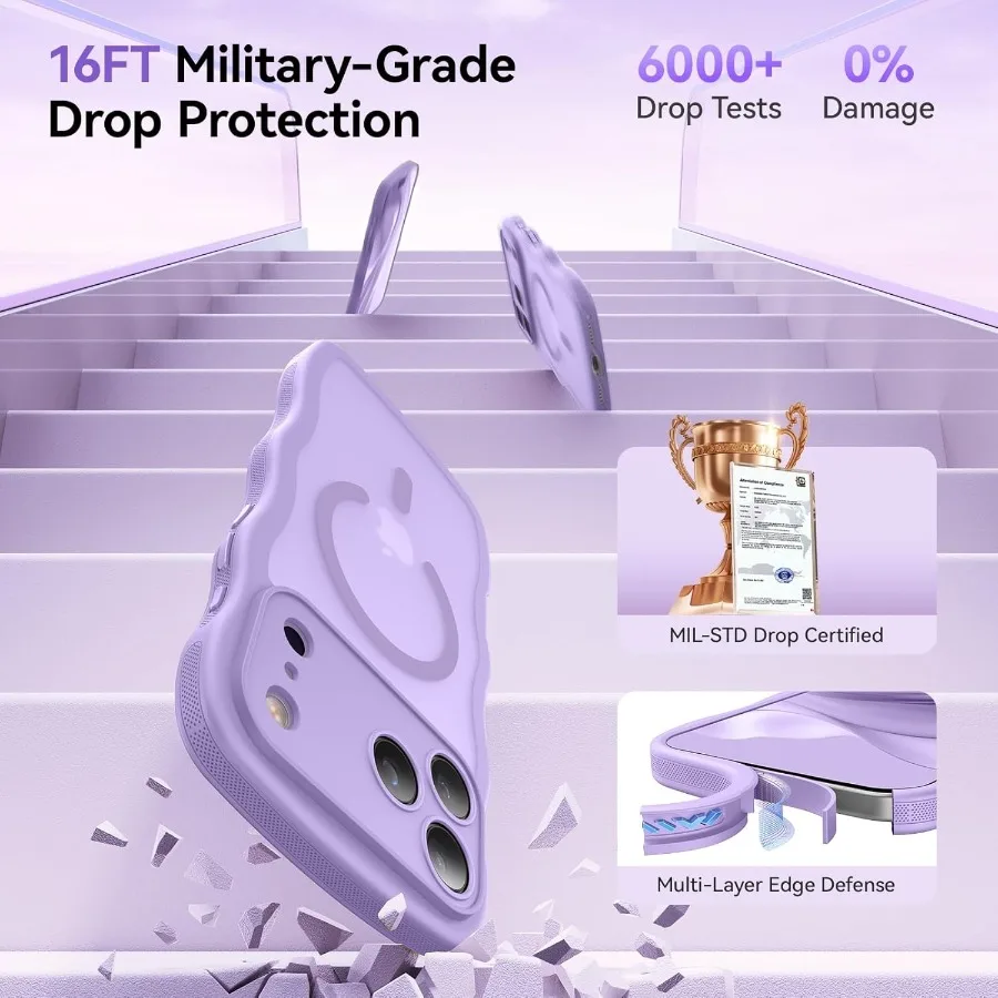 حافظة هاتف غير لامعة باللون الأرجواني الفاتح مع إطار مموج لطيف لهاتف iPhone 17 Pro 6.3 تتميز بحماية كاملة للكاميرا وMagSafe Compatibi #6