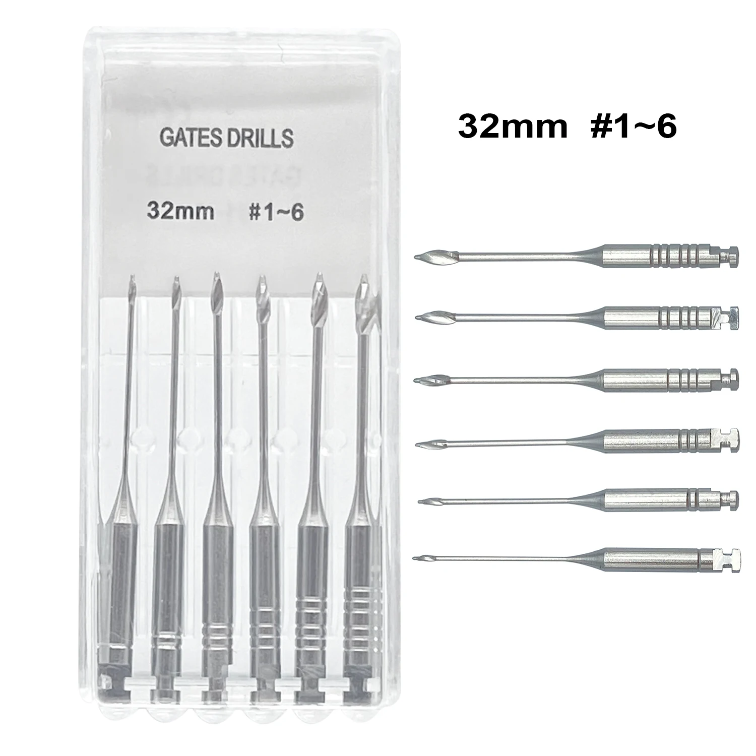 6Pcs/Pack Dental Endodontic Gates Drill Glidden Rotary 28mm 32mm Engine Use Stainless Steel Endo Files #1-6