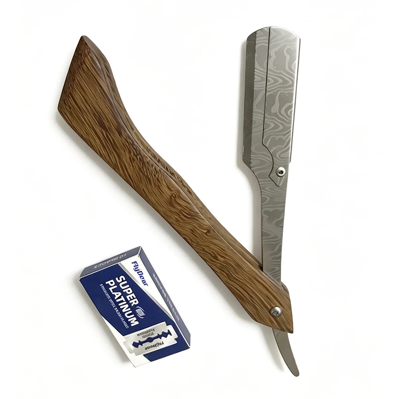 Wooden Professional Manual Shaver Straight Edge Stainless Steel Sharp Barber Wood Razor Folding Shaving Beard Cutter Men Gift