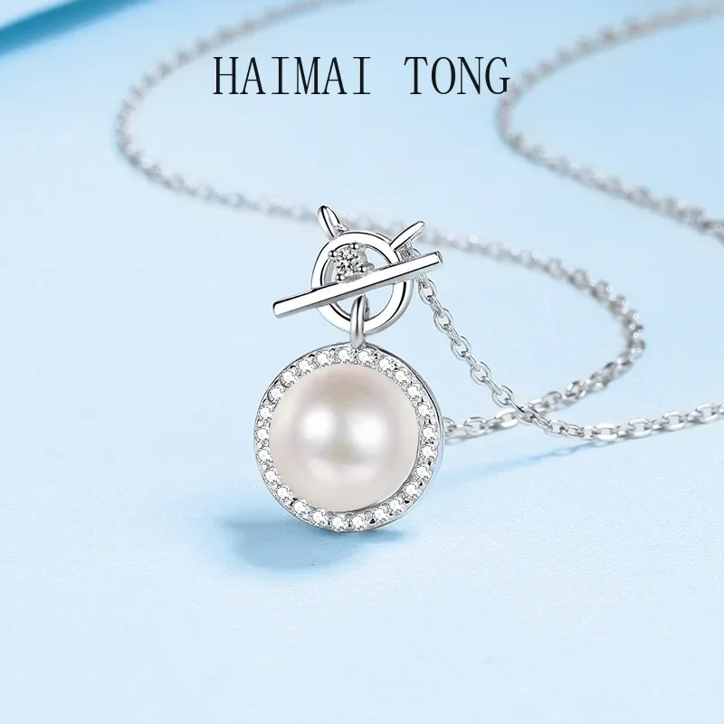 Classic PT950 Platinum 8mm Pearl Pendant Natural Freshwater GRA Certified 0.14ct Real Moissanite Necklace for Women Wedding Girl