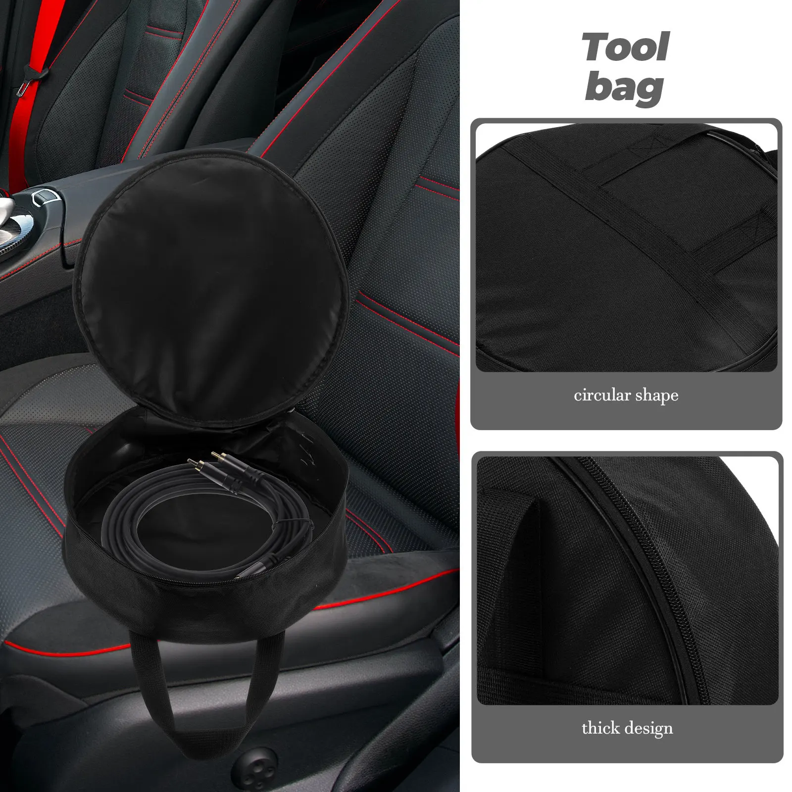 

Round Tool Bag with Handle Oxford Cloth Portable Cable Storage Bag for Ev Charging Cables Car Accessories Organizer Sturdy Thick