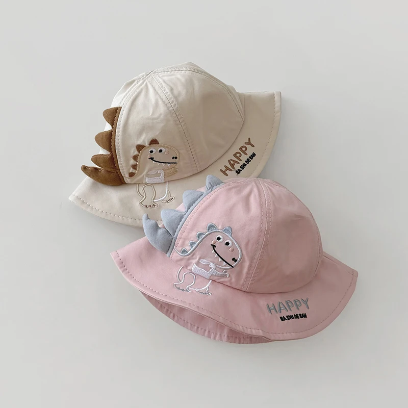Simpatico dinosauro bambino pescatore cappello cartone animato bambini protezione solare ciotola cappelli 3-18 mesi ragazzo ragazza visiere in cotone sottile solido bambino bacino cap