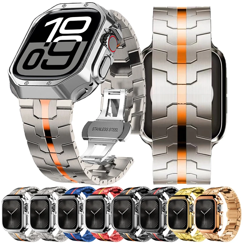 

Case+Strap For Apple Watch Series 10 46mm 42mm 9 8 7 6 SE 45mm 41mm 44mm 38mm 40mm Stainless Steel Band For iWatch Ultra 2 49mm