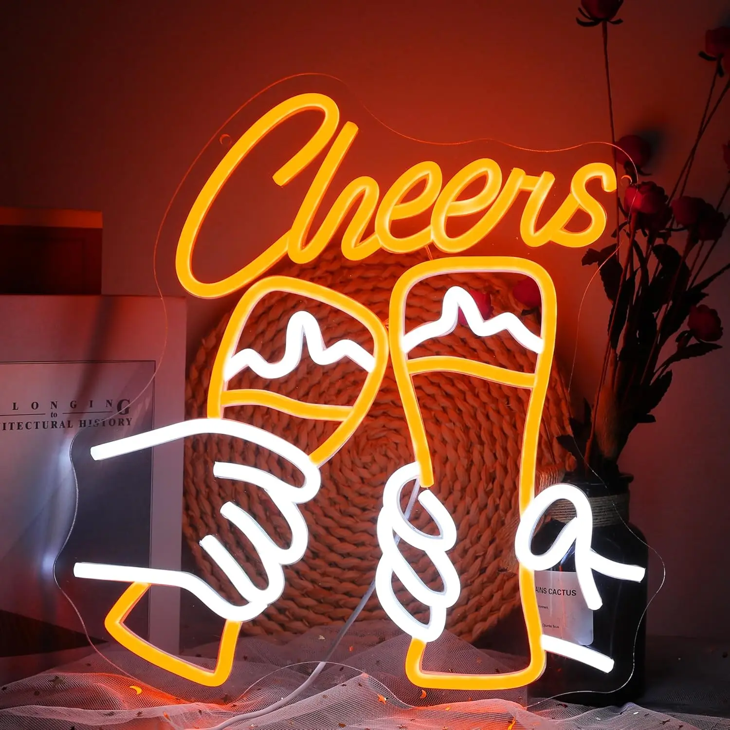 

Cheers Wine Glass Neon Sign USB Dimmable Warm Neon Light for Wine Cellar Cocktail Home Bar Holiday Indoor Party Wall Decor Light