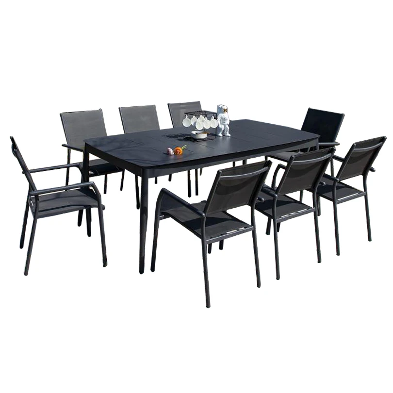 9-Piece Outdoor Patio Dining Set Extending Table and Frame Garden Furniture for Courtyard Apartment Home or Office Use