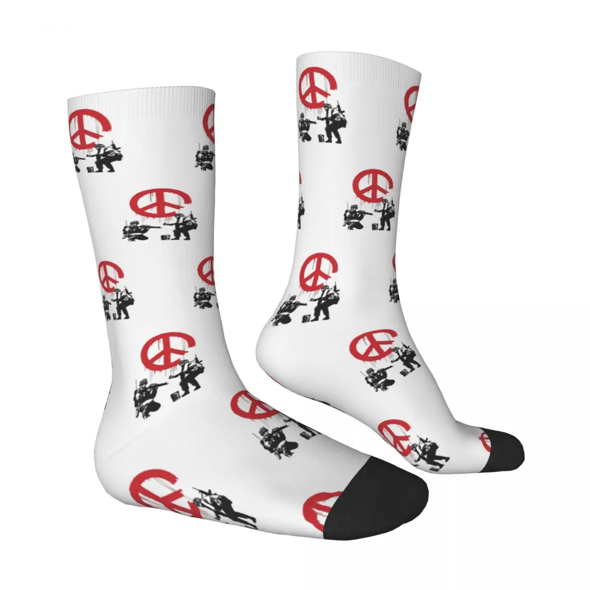 Propaganda Peace Symbol Military Anti-War Painting Red And Black Banksy Graffiti Socks Femme Stockings Print Pattern Calf Sock