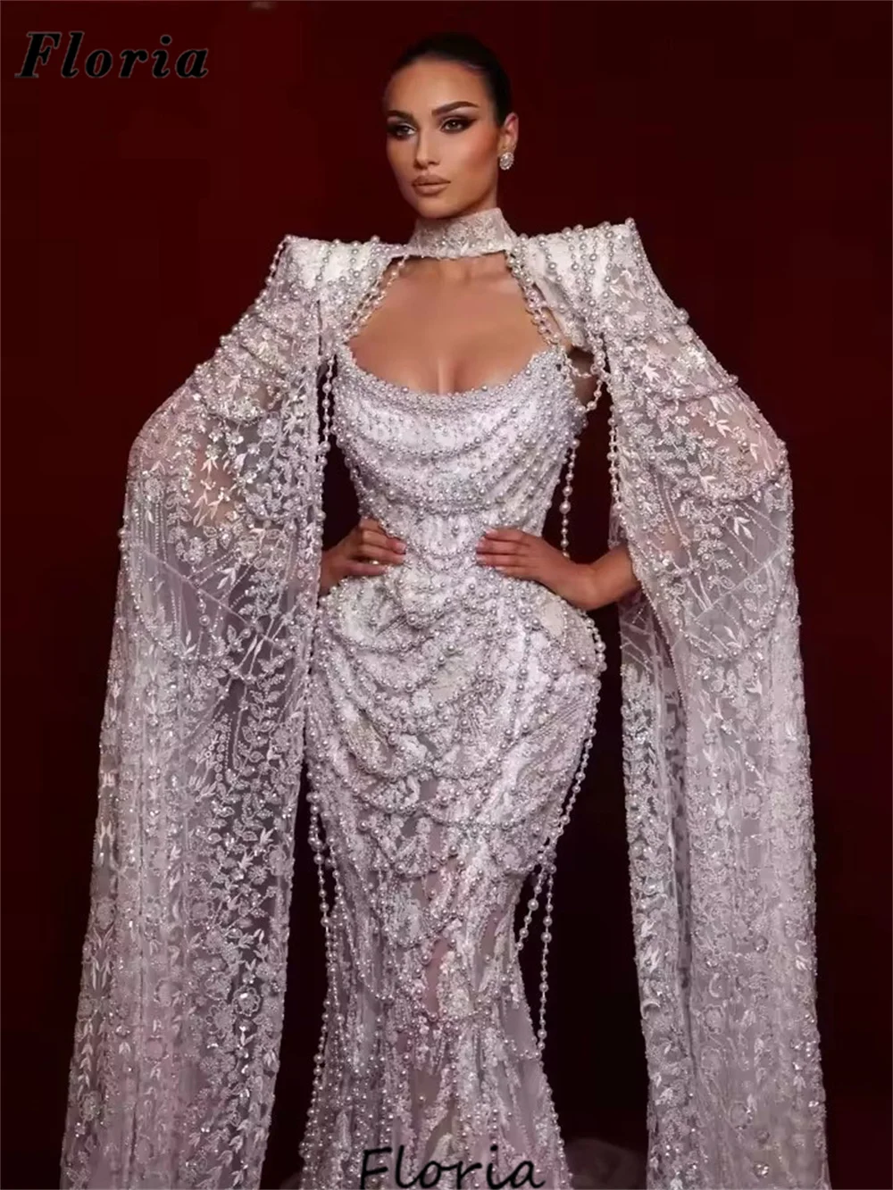 

Накидка с длинными рукавами, кружевные платья для выпускного вечера, индивидуальное жемчужное платье для торжественных случаев, свадебные платья, вечернее платье 2026