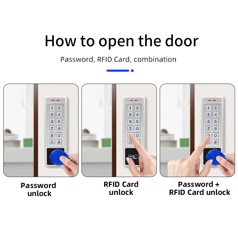 Outdoor Waterdichte Access Control Keypad Rfid Toetsenbord Systeem 125Khz Rfid Kaartlezer Metalen Touch Controller Wiegand26 Deurbel