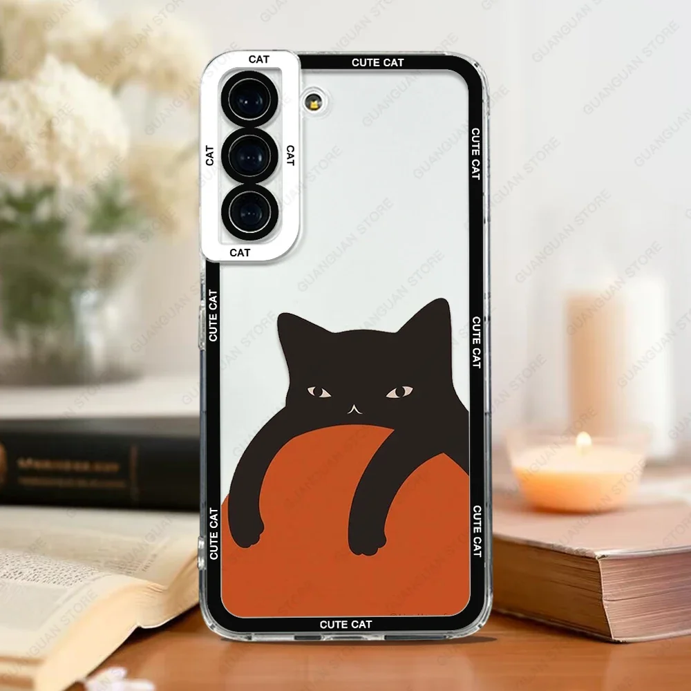 Case For Samsung Galaxy S24 S20 S21 FE S22 S23 Ultra A33 A50 A52 A53 A73 A54 A14 Soft Cover Cute Cat