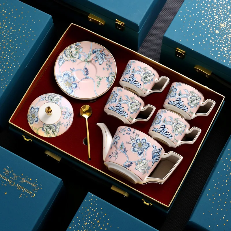 

Wholesale Modern Retro Porcelain Tea Set Eco-Friendly 200ml Ink Blue White Complete Coffee Cup Saucer for Afternoon Tea