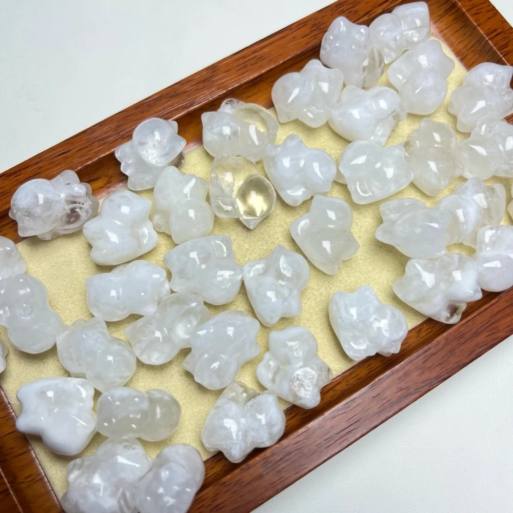 6PCS 16mm Natural White Garden Snowflake Cat Beads Polished Crystal Reiki Healing Jewelry Pendant Cute Rock Decoration Gift