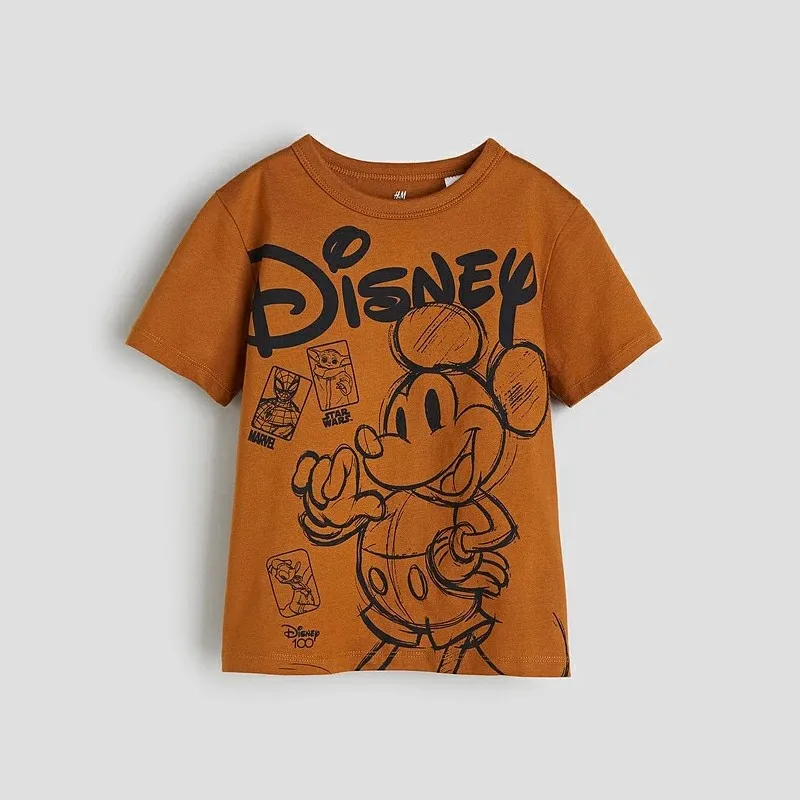 Mickey Mouse Print Tshirt Casual Loose Crewneck Pullover Base Shirt New Style Cartoon Tops Toddler Thin Soft Cute Short Sleeve