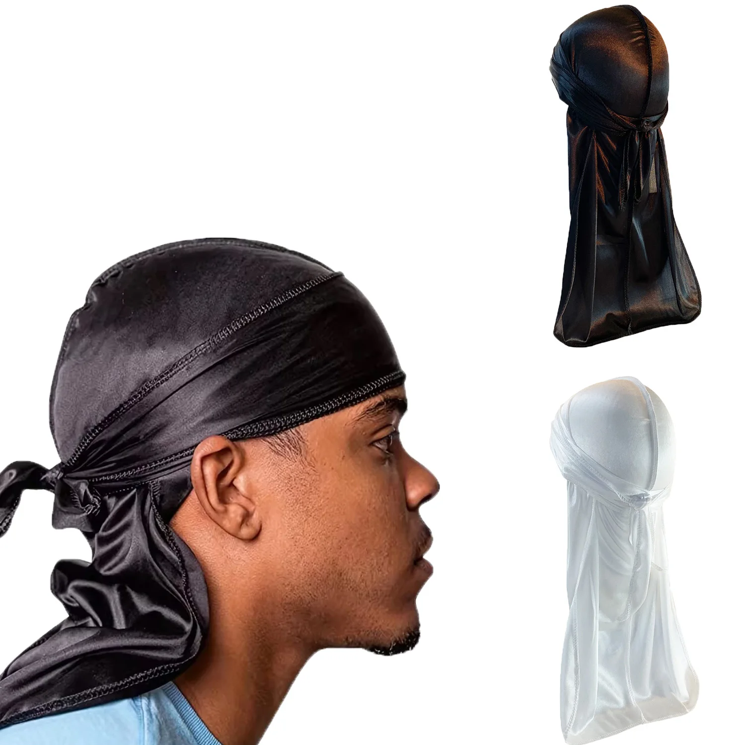 

Men's Simulation Silk Solid Color Silk Satin Long Tail Braid Street Personality Comfortable Pirate Hat Elastic Headscarf