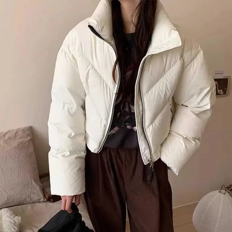 2024 New Down Jacket Short Parkas Women Korean Style Long Sleeve Bow Lace-up Solid Color Thickened Office Lady Cotton Coat Femal