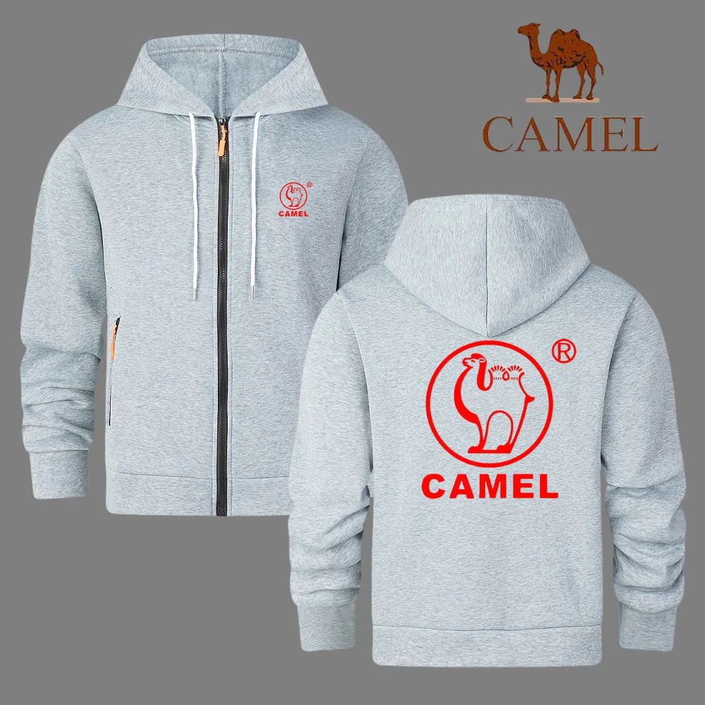 CAMEL brand men's casual sportswear, autumn and winter zipper cardigan, printed wool jacket, warm hoodie