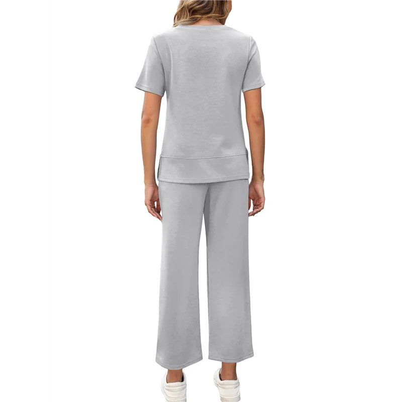 ABP-vêtements de maison deux pièces pour femmes, vêtements de sport décontractés à manches courtes, vêtements de sport, pantalons à jambes larges