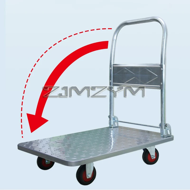 Foldabl Trolley Pulling Goods Four-Wheeled Flatbed Cart Pushing Goods Truck Express Trailer Warehouse Handling Trolley