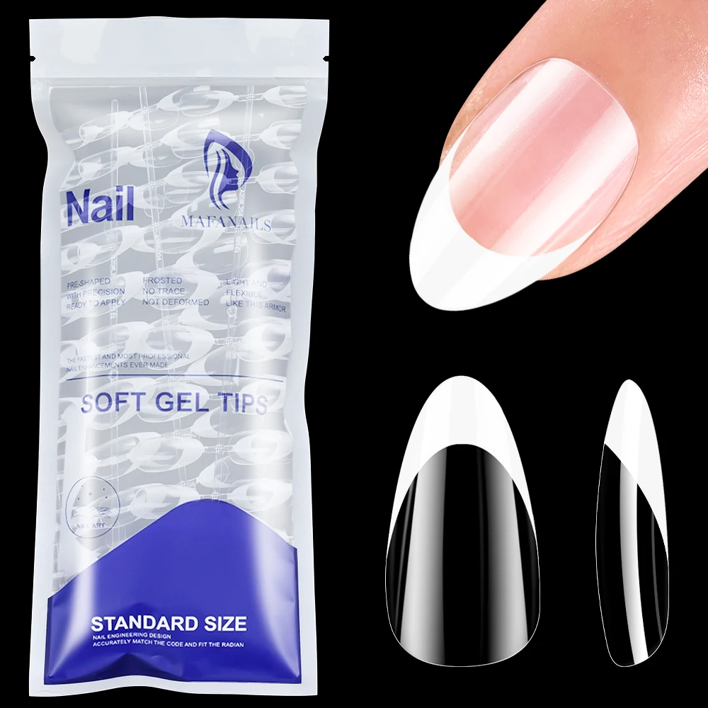 

120 шт., прозрачные короткие миндалевидные накладные ногти, акриловые, с полным покрытием, французские накладные ногти на шпильке, носимые накладные ногти для наращивания ногтей