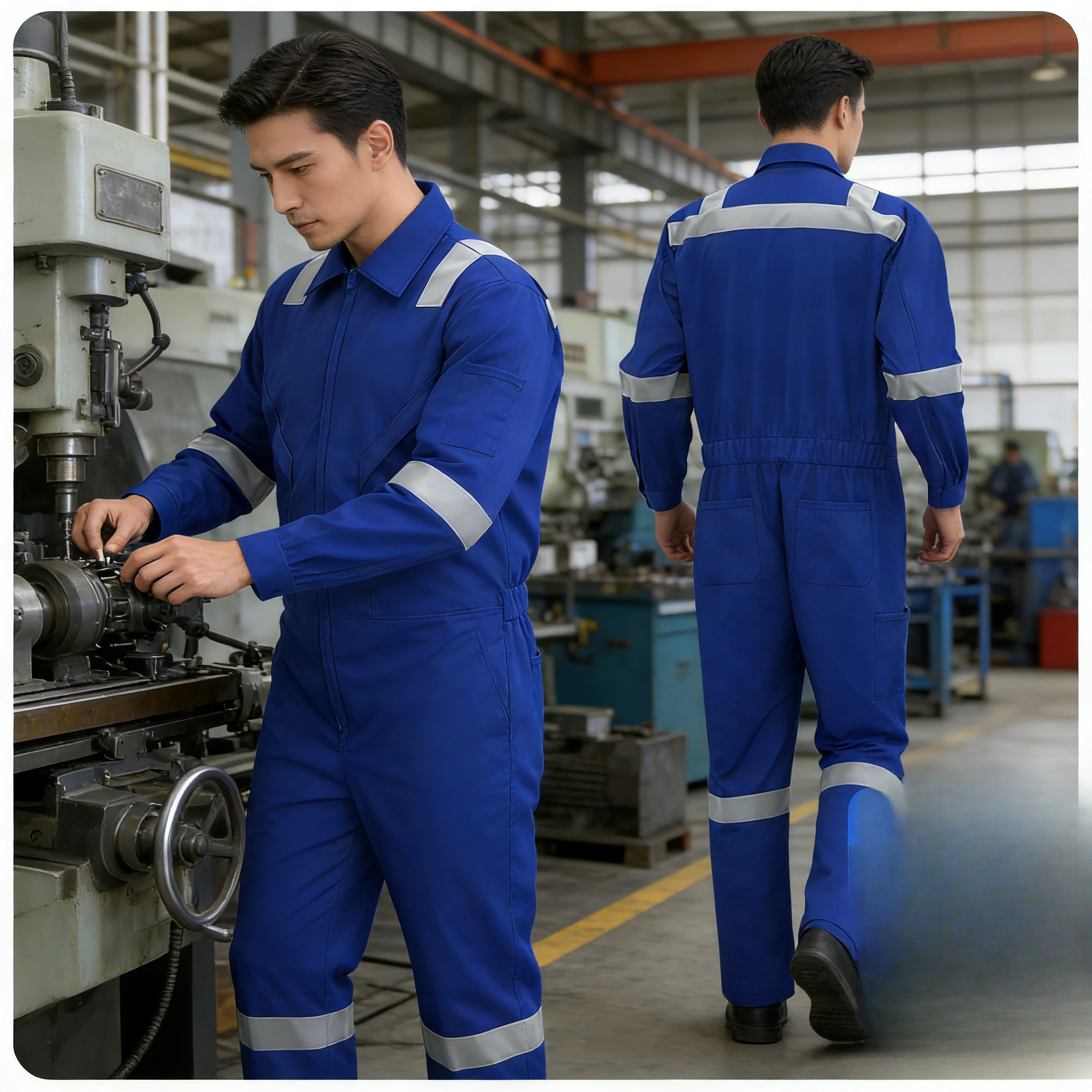 

Мужские хлопковые комбинезоны с отражающими полосами, индивидуальная печать, рабочая униформа для мастерских, заводов, механиков, сварщиков, защитная спецодежда