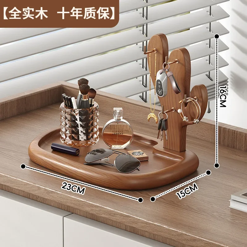Entryway Key Storage Rack Solid Wood Entryway Shelf Vintage Style Tabletop Ornament Decorative Glasses Watch Display Rack 5