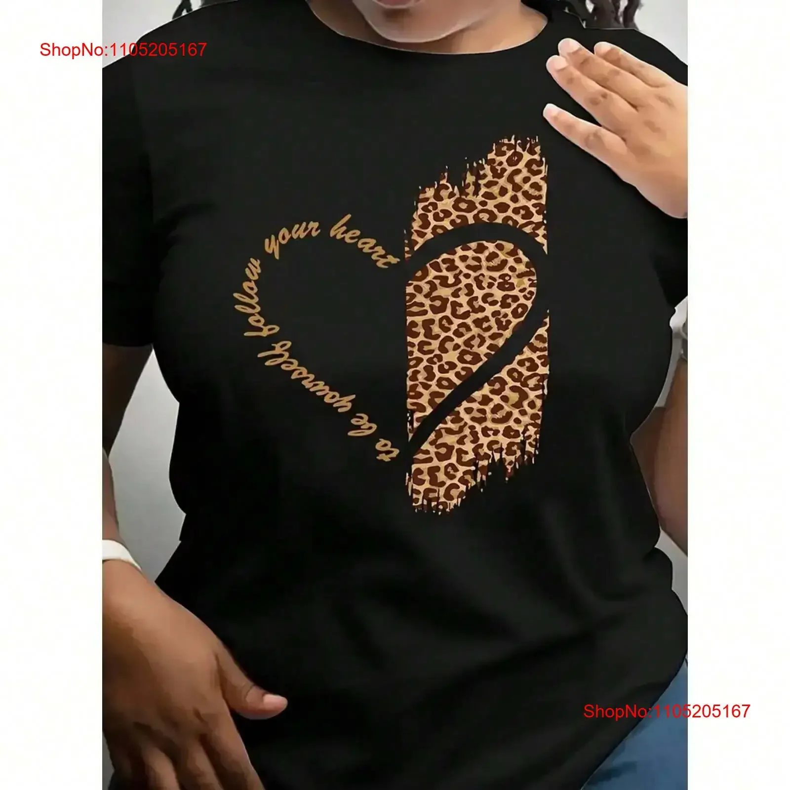 

T shirt with Leopard Print Heart shaped Pattern for Women Soft and Breathable vintage Washed homme Stylish Slightly Versatile