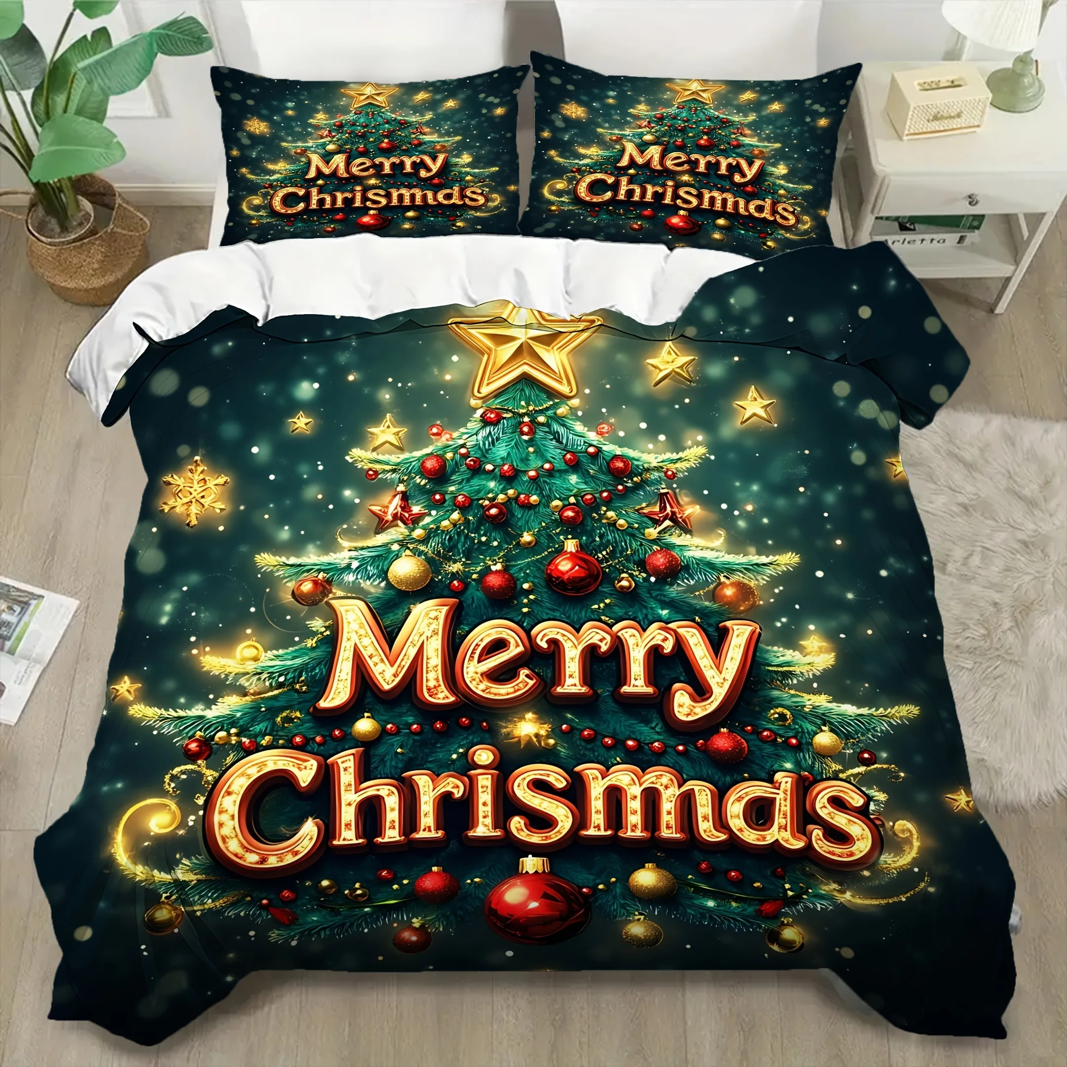 MERRY Weihnachts-Bettwäsche-Set, 3D-gedrucktes Bettbezug-Set, weiches Einzelbett, Doppelbett, Bett-Set, 2026, Weihnachtsgeschenk, Bett, Heimdekoration – Detail 5