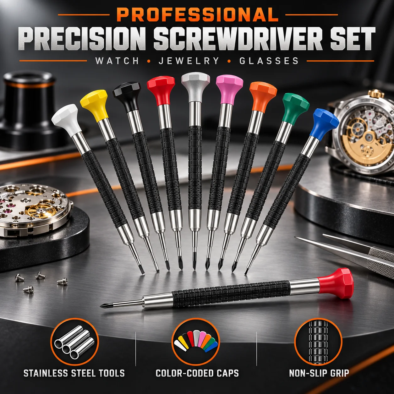 Professional Stainless Steel Precision Screwdriver Set - For Watch Jewelry Glasses Repair Micro DIY Craft Tool Kit