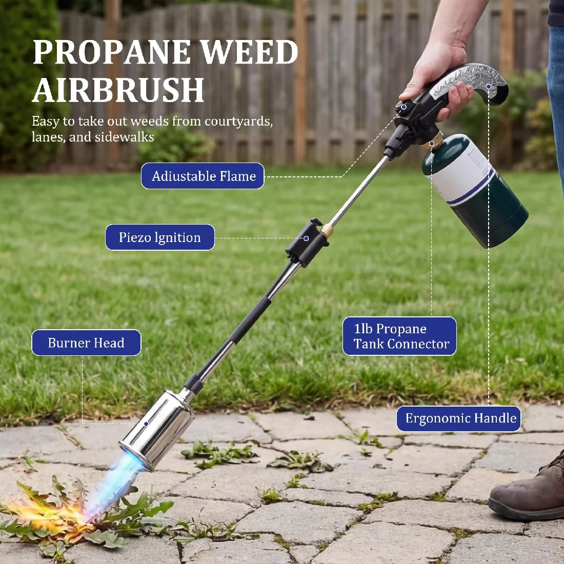 Propane Torch Weed Burner 30 Inch Long Handle Piezo Ignition Grass Killer Blowtorch Snow Melter Heat Tool for Standard Gas Tank