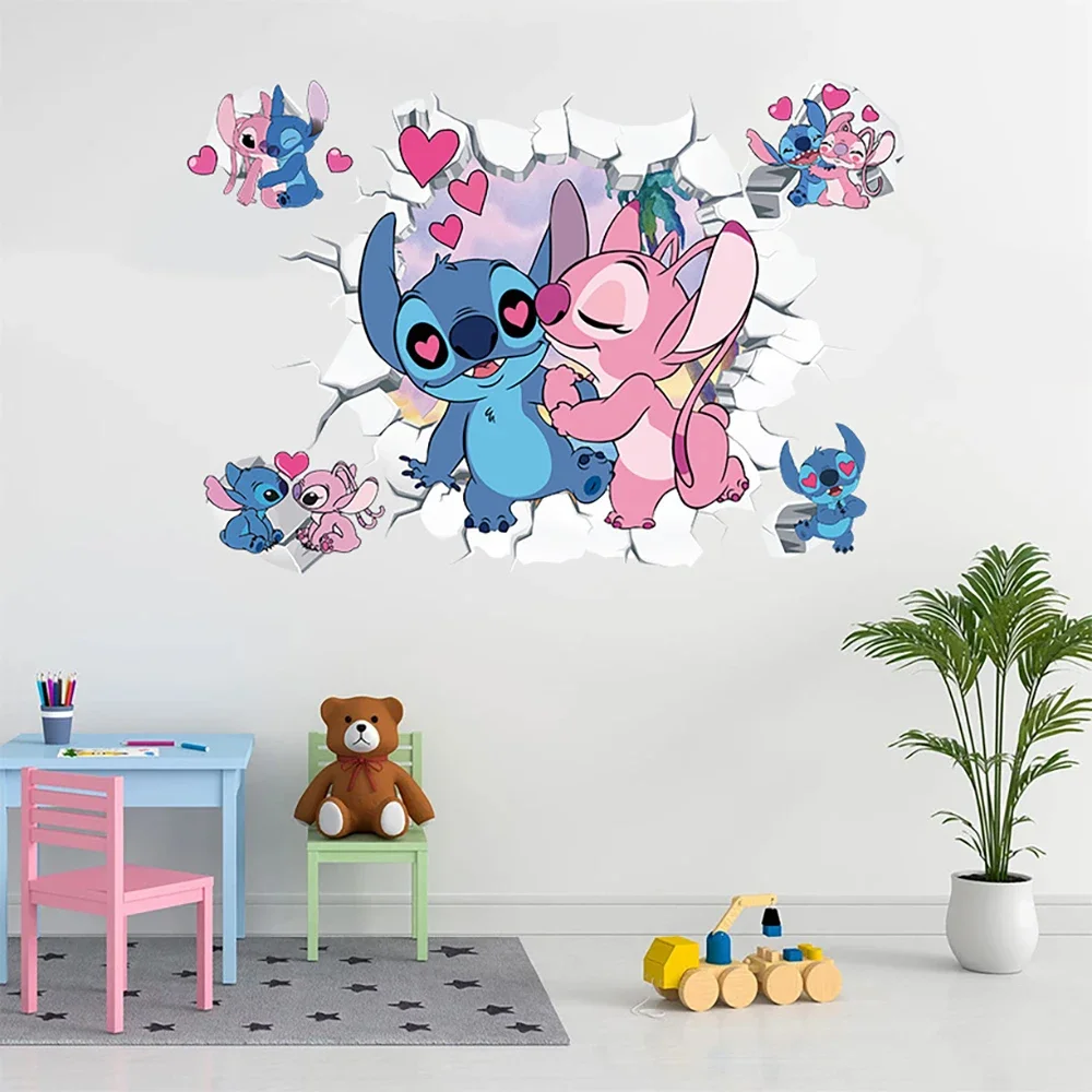 Disney Anime Stitch Wall Stickers Children's Bedroom Wall Stickers Lilo & Stitch PVC Glass Cabinet Stickers Home Decoration Gift