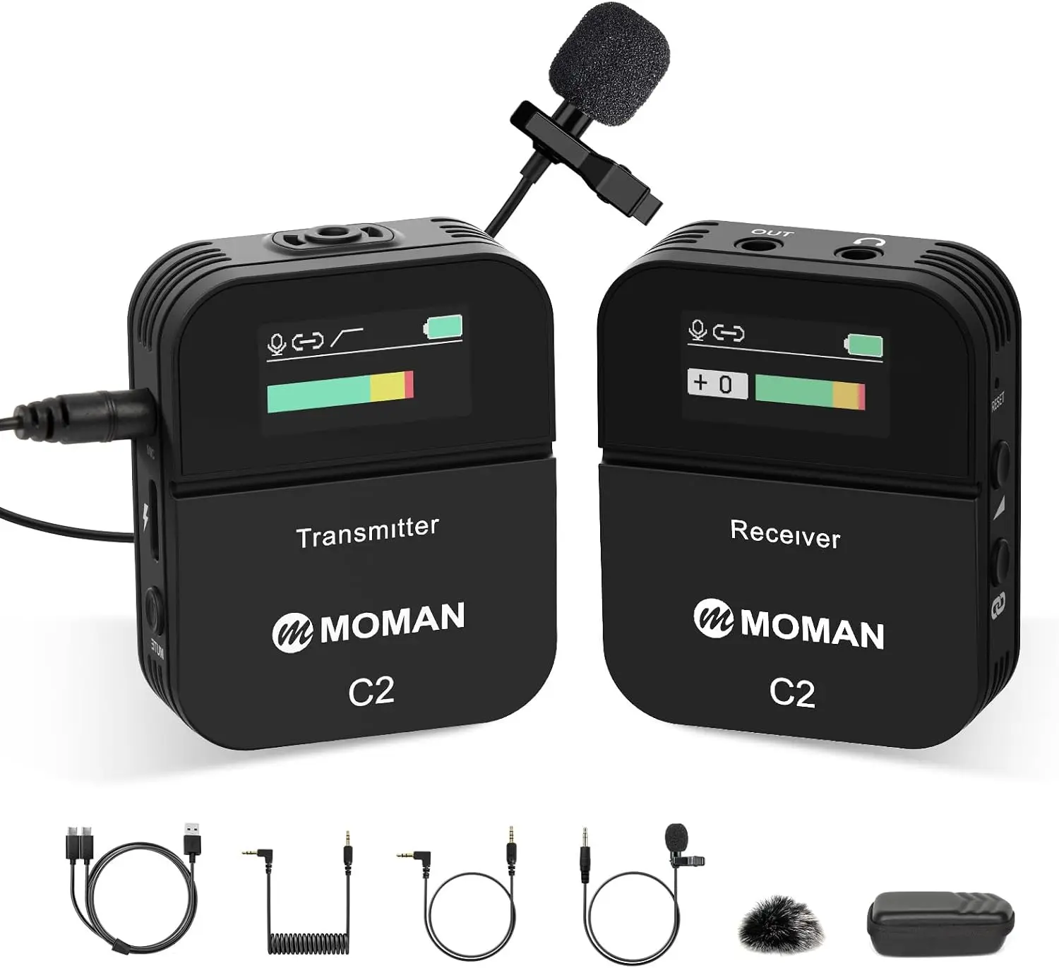 

Moman C2 Wireless Lavalier Microphone, 2.4GHz Wireless Lapel Microphone System with Transmitter Receiver for DSLR Camera Phone