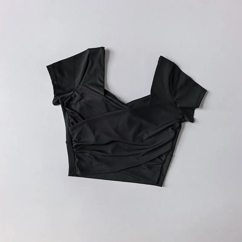 Damen Yoga Sporttops Mesh Beauty Back Schlankmachende Kurzarm-T-Shirts mit festen Cups für Pilates-Training und Fitness – Detail 9