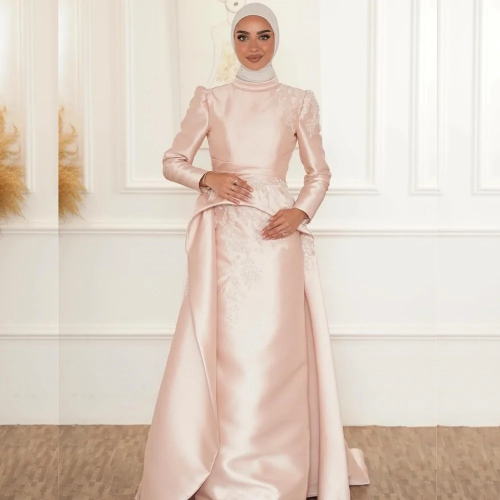 Customized Classic Exquisite Charmeuse Sequined Pleat A-line High Collar Long Dresses Bespoke Occasion Retro