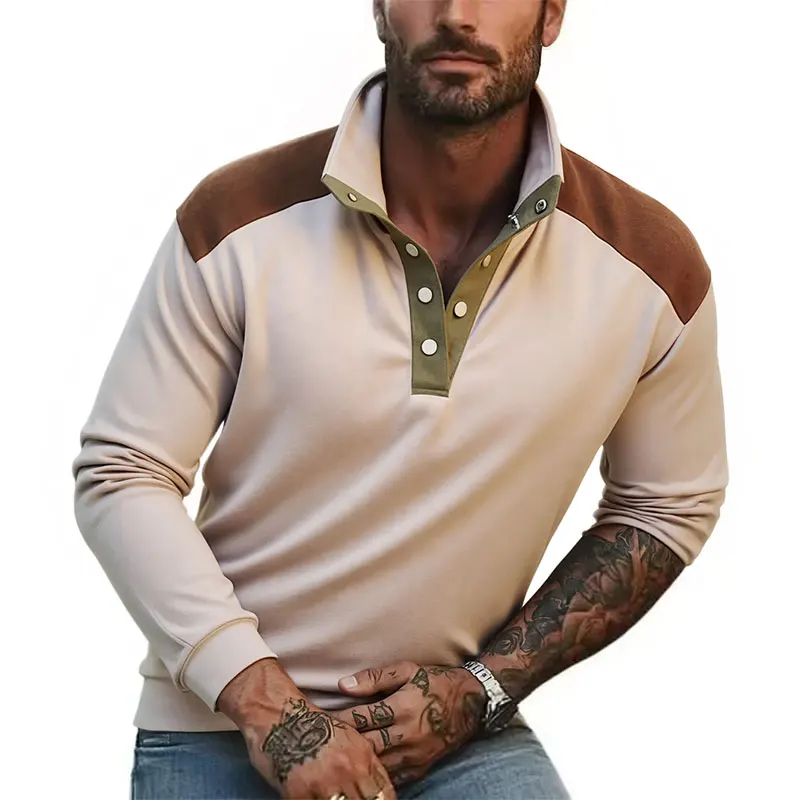

Spring 2026 European Style Fashion Basic Polo Shirt Plus Size Mens Long Sleeve Notched Tops Streetwear Men Buttons Up Pullovers