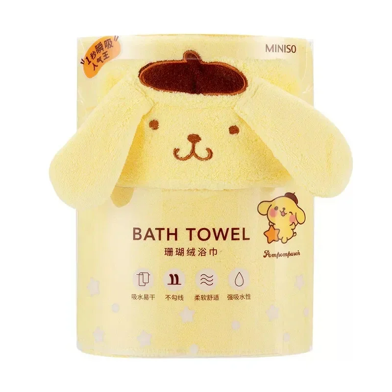 MINISO Sanurgente-Serviette de Bain en Velours Doux Absorbant, Lavage du Visage, Ménage, Kuromi Cinnamoroll My Melody Pompompurin