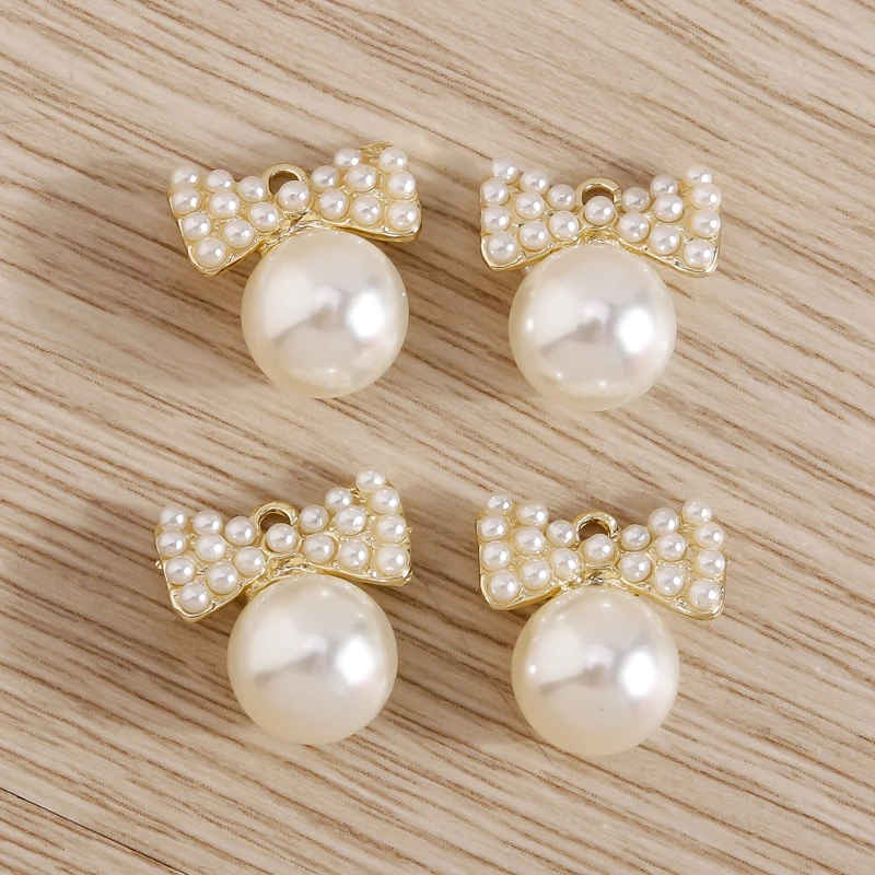 5pcs 12x13mm Cute Pearl Bowknot Charms for Jewelry Making Women Fashion Drop Earrings Pendants Necklaces DIY Bracelet Craft Gift