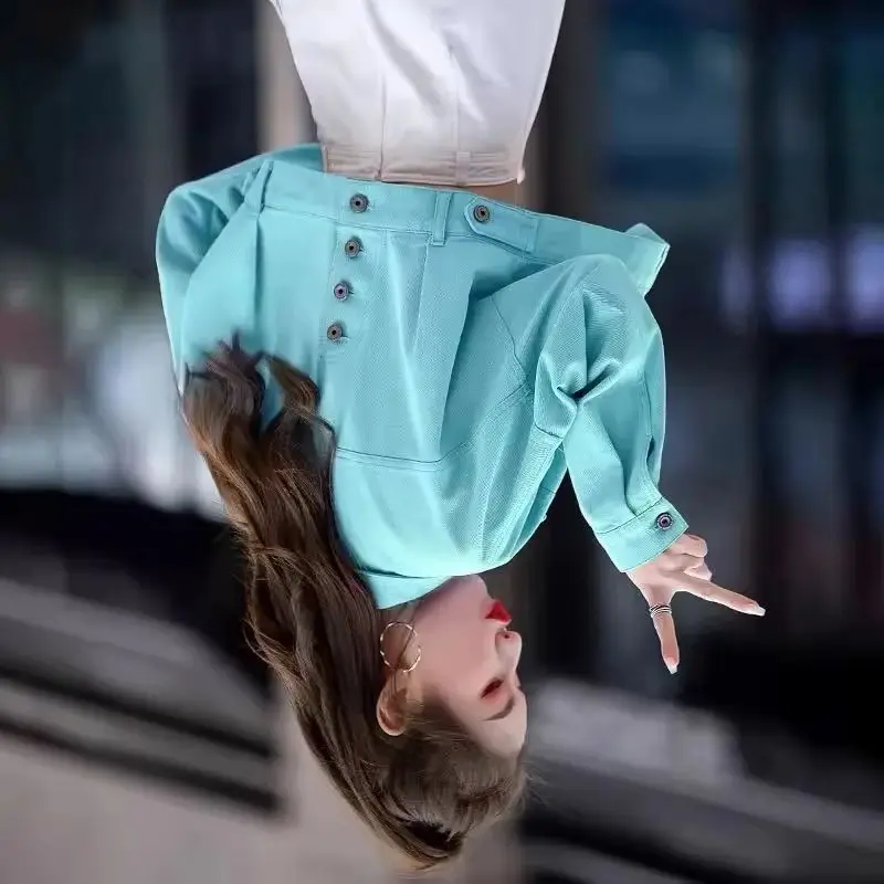 

2025Новая полихромная джинсовая куртка женская весенне-осенняя модная короткая ковбойская куртка женские топы однобортные джинсы верхняя одежда женская